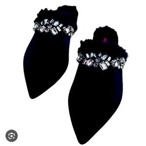 Isaac Mizrahi Live! Polyester Pointy Toe Bedazzled Mules New 8.5 black